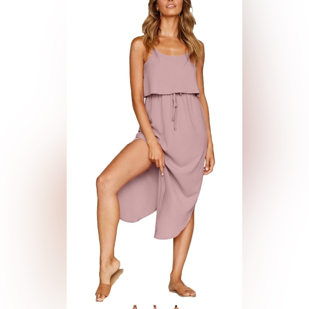 NERLEROLIAN Dress Women’s M Ruffle Drawstring Adjustable Split Midi Dress